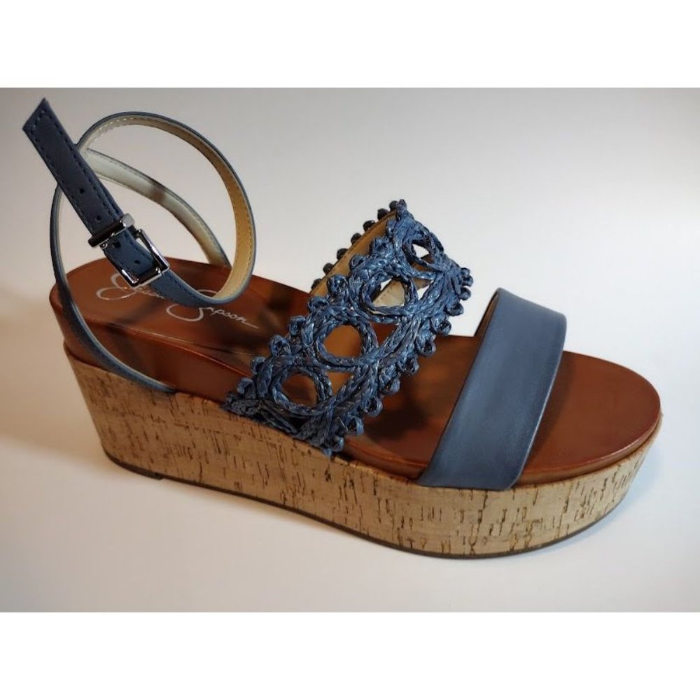 New Jessica Simpson Blue Brown Wedge Sandal Shoes